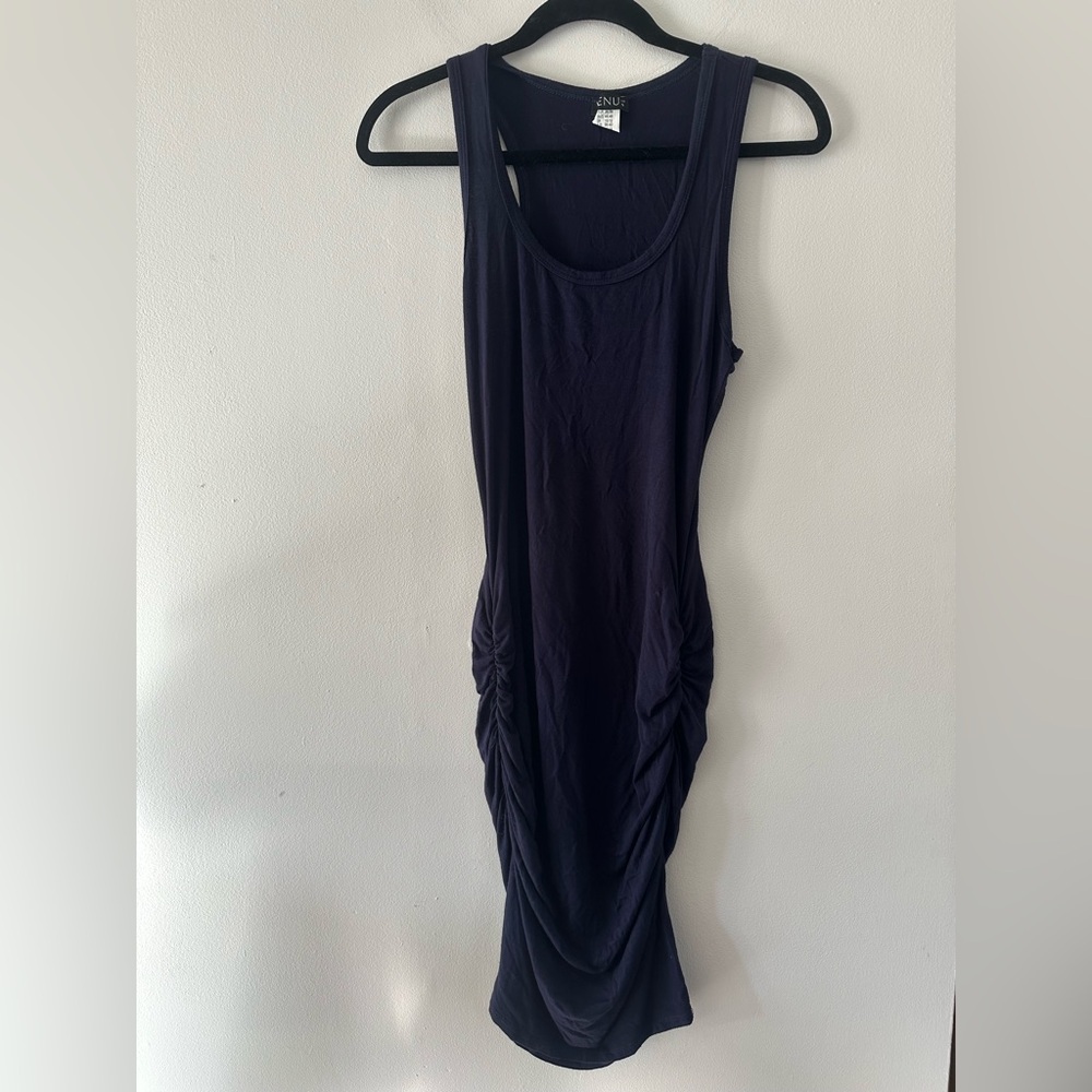 VENUS Navy Ruched Midi Dress